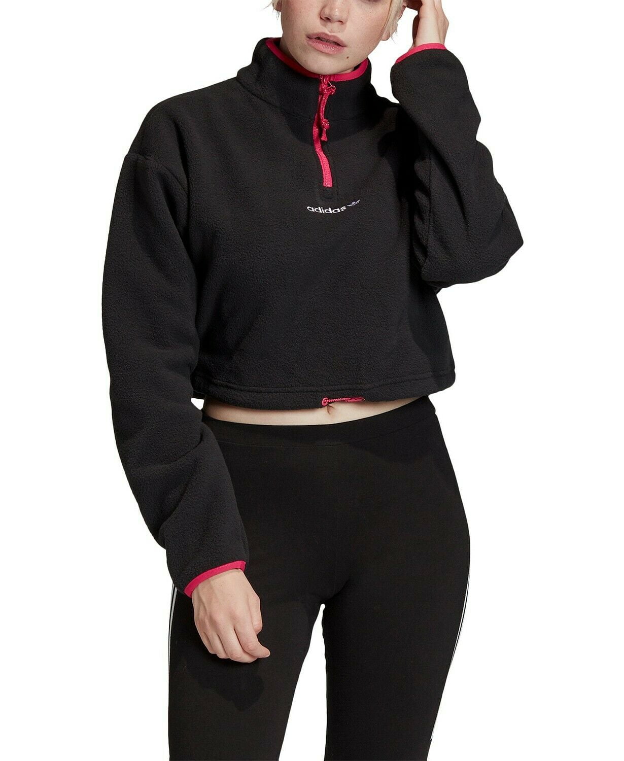Verdulero basura morir Adidas Originals Women Polar Fleece Cropped Half-Zip Top Black Hot Pink  Size XS - Walmart.com