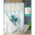 thumbnail image 3 of No Hook Shower Curtains, Teal Octopus Ocean Extra Long Bathtub Curtains with Snap in Liner, Summer Beach Coastal Coral Seagrass Waterproof Washable Fabric Bathroom Shower Curtain Sets, 72" x 96", 3 of 7