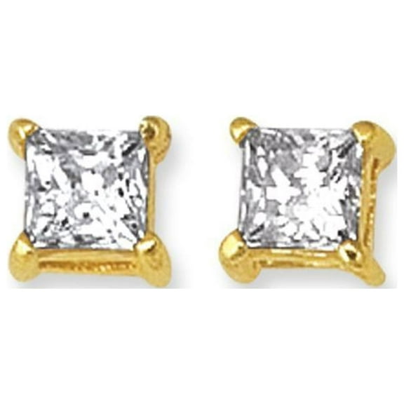 JewelStop 14K Yellow Gold Polished Finish 5mm Princess Cut CZ Stud Earrings with Push Back Clasp