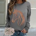 thumbnail image 2 of Horse Sweatshirts for Women Casual Crewneck Graphic Long Sleeve Horse Shirt Western Sweatshirt Riding Horse Lover Vintage Pullover Tops Loose Shirts Printing Embroidery Sweatshirt, 2 of 7