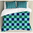 thumbnail image 1 of Navy and Teal Duvet Cover Set Queen Size, Aquatic Colored Squares with Old Fashioned Polka Dots Retro Style Maritime, Decorative 3 Piece Bedding Set with 2 Pillow Shams, Multicolor, by Ambesonne, 1 of 3