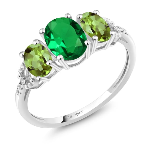 Gem Stone King 10K White Gold Green Simulated Emerald Green Peridot and Diamond Engagement Ring for Women (1.62 Cttw, Gemstone Birthstone, Size 5)