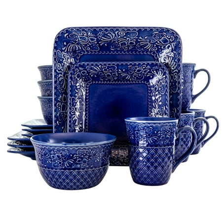 

Elamas Indigo Lotus 16 Pieces Square Dinnerware Set