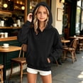thumbnail image 3 of Besolor Sweatshirts for Kids Girls Fall Winter Fleece Lined Thermal Warm Long Sleeve Hooded Quarter Zipper Pullover Tops with Pocket(4-5 Years,Black), 3 of 6