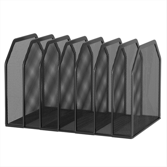 Metal 7-Section File Folder Organizer for Desk Vertical Office File Holder Duty Mesh Document Sorter for Books, Binder