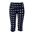 thumbnail image 7 of Women's Polka Dot Capri Leggings Fold Over High Waist Tummy Control Workout Yoga Pants Split Hem Knee Length Soft Stretch Casual Pants Navy, 7 of 7