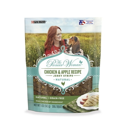 Real Meat Jerky Cat Treats The Pioneer Woman Grain Free, Natural Jerky Dog Treats; Chicken & Apple Recipe Jerky Strips - 5 oz. Pouch ()