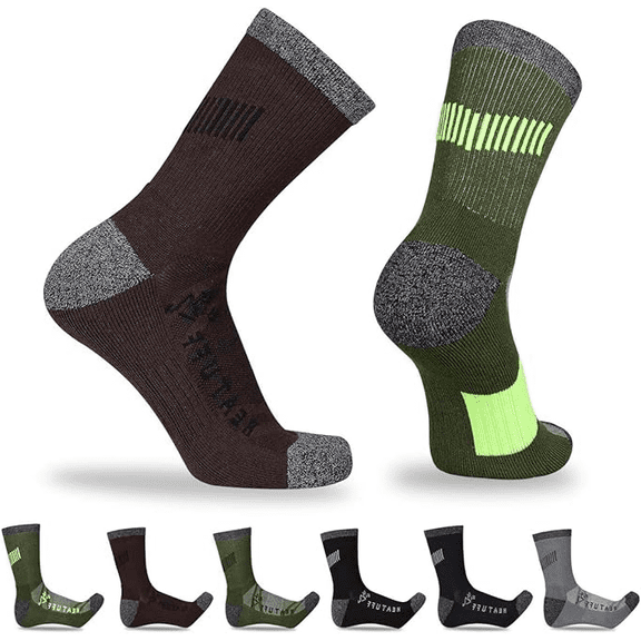 LITERRA Mens 6 Pairs Crew Hiking Socks Athletic Cushion Outdoor Sock for Men