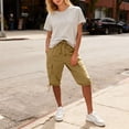 thumbnail image 7 of Bermuda Shorts for Women Knee Length Cotton Linen Drawstring Elastic Waist Summer Casual Comfy Long Shorts with Pockets Brown M, 7 of 7
