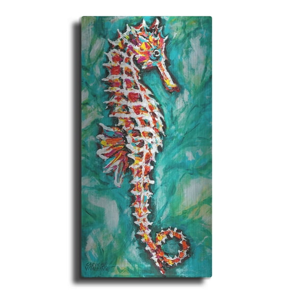 Luxe Metal Art 'Radiant Seahorse I' by Carolee Vitaletti Metal Wall Art, 24"x48"