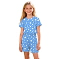thumbnail image 6 of Girls 2 Piece Homewear Set Soft Breathable Star Moon Print Short Sleeve Summer Homewears with Shorts Blue 3-14 Years,Size 9 T, 6 of 8