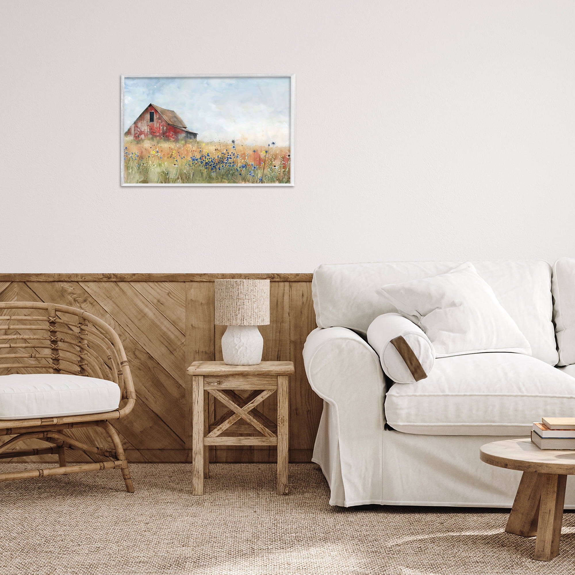 Stupell Industries Rustic Barn in Colorful Meadow White Framed Giclee Art, design by Creative Studio