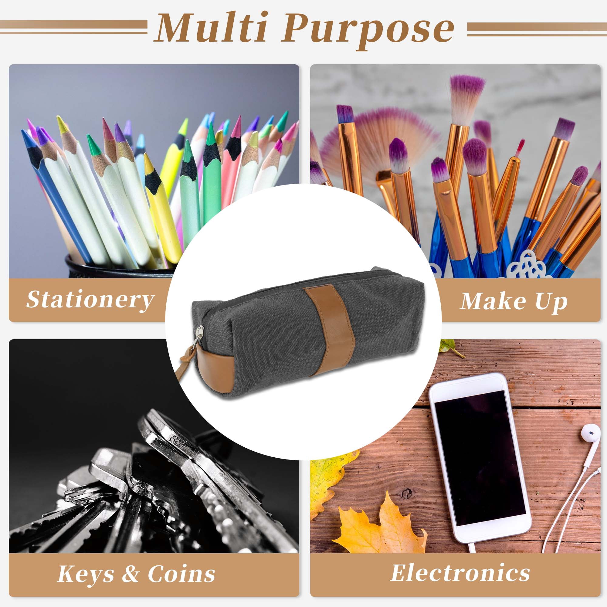 Unique Bargains Oxford Patchwork Style Aesthetic Pen Bag Organizer Gray