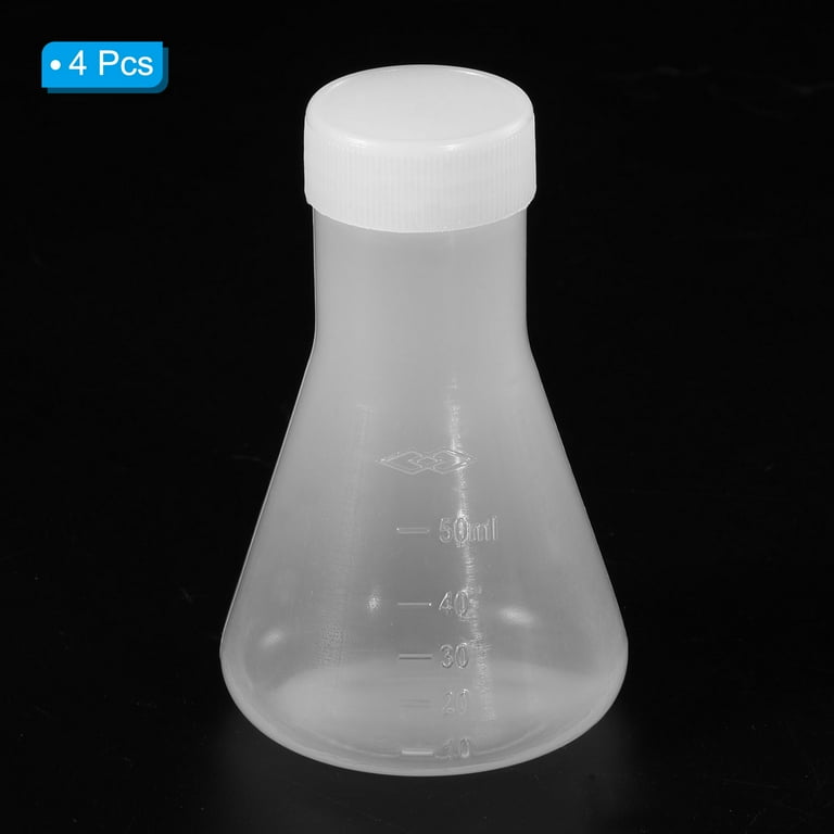 Uxcell 50ml Plastic Erlenmeyer Flask with Screw Caps, 4 Pack