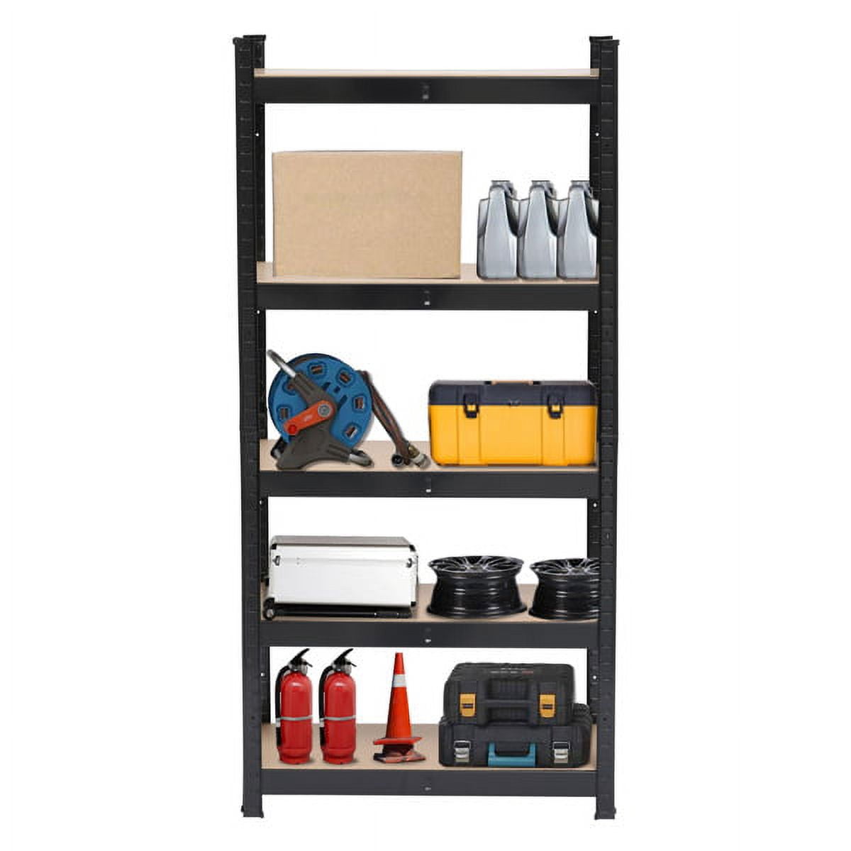 Alvantor 5 Tier Heavy Duty Metal Shelving Rack, Adjustable Garage Storage Shelf, Steel and MDF, 28 x 12 x 60 in, Black