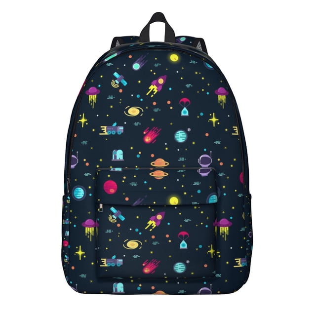 Moon and Stars Galaxy Backpack, Celestial Rocket Astronaut School Daypack, Outer Space Cosmic Nebula Bookbag