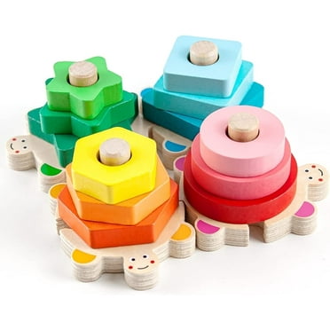 Stacking Toys for Toddlers 1-3 Montessori Shape Sorter Baby Toys 12-18 Months Wooden Block Educational Puzzle Toys for Kids Girls Boys  1 2 3 4 Year Old Preschool Learning Gifts
