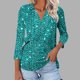 thumbnail image 2 of Camiseta de Solapa de Cuello en V de la Manga Superior de 3/4 de las Mujeres, Uso Diario Cómodo Casual, 2 of 9