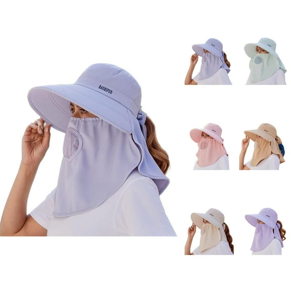 Sun Hats for Women with Face Shield – Wide Brim UV Protection Hat, Foldable Outdoor Sun Hat for Biking, Gardening, Pool, and Summer Travel