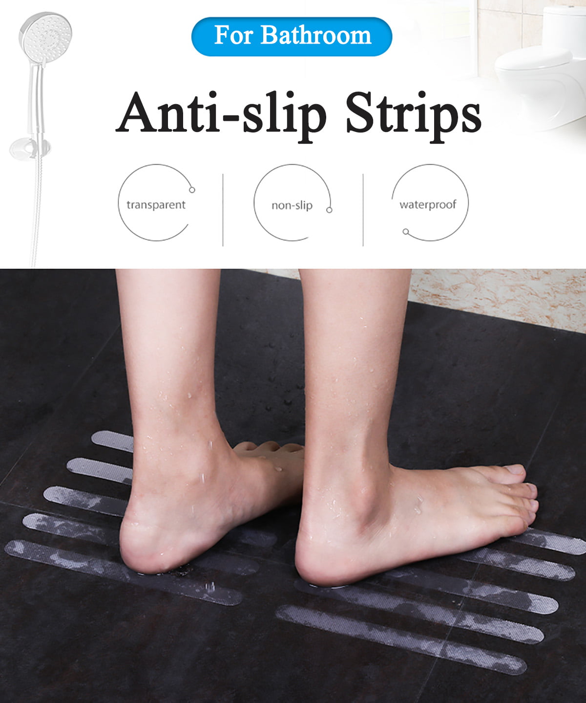 V-TOP 30 PCS Non Slip Bathtub Stickers, Safety Anti Slip Shower Adhesive  Strips Treads for Bathroom Floor Tub Stairs Ladders Pools Bo