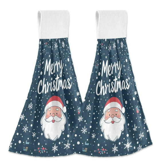 Yayeee Kitchen Hanging Hand Towels Set of 2 with Loop Bathroom Absorbent Tie Towel, Christmas Santa