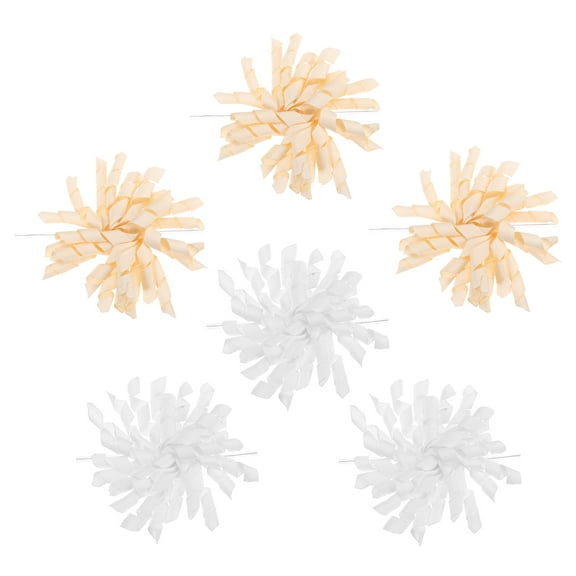 Uxcell 4" Curly Bows for Gift Wrapping, 6 Pcs Self Adhesive Twist Tie Grosgrain Ribbon Bow for Treat Bag Christmas Birthday Gift Box Party Favors Decor, White/Rose Gold