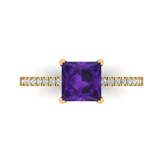 Solitaire with Accents Engagement Ring for Women - 1.62ct Natural Amethyst in 18K Yellow Gold Promise Ring