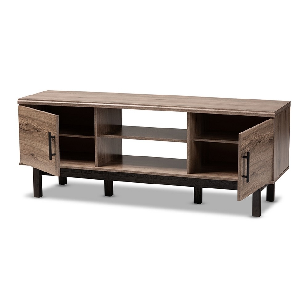 Baxton Studio Arend Modern and Contemporary Two-Tone Oak and Ebony Wood 2-Door TV Stand - image 2 of 5