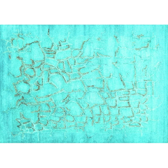 Ahgly Company Machine Washable Indoor Rectangle Abstract Turquoise Blue Contemporary Area Rugs, 5' x 7'