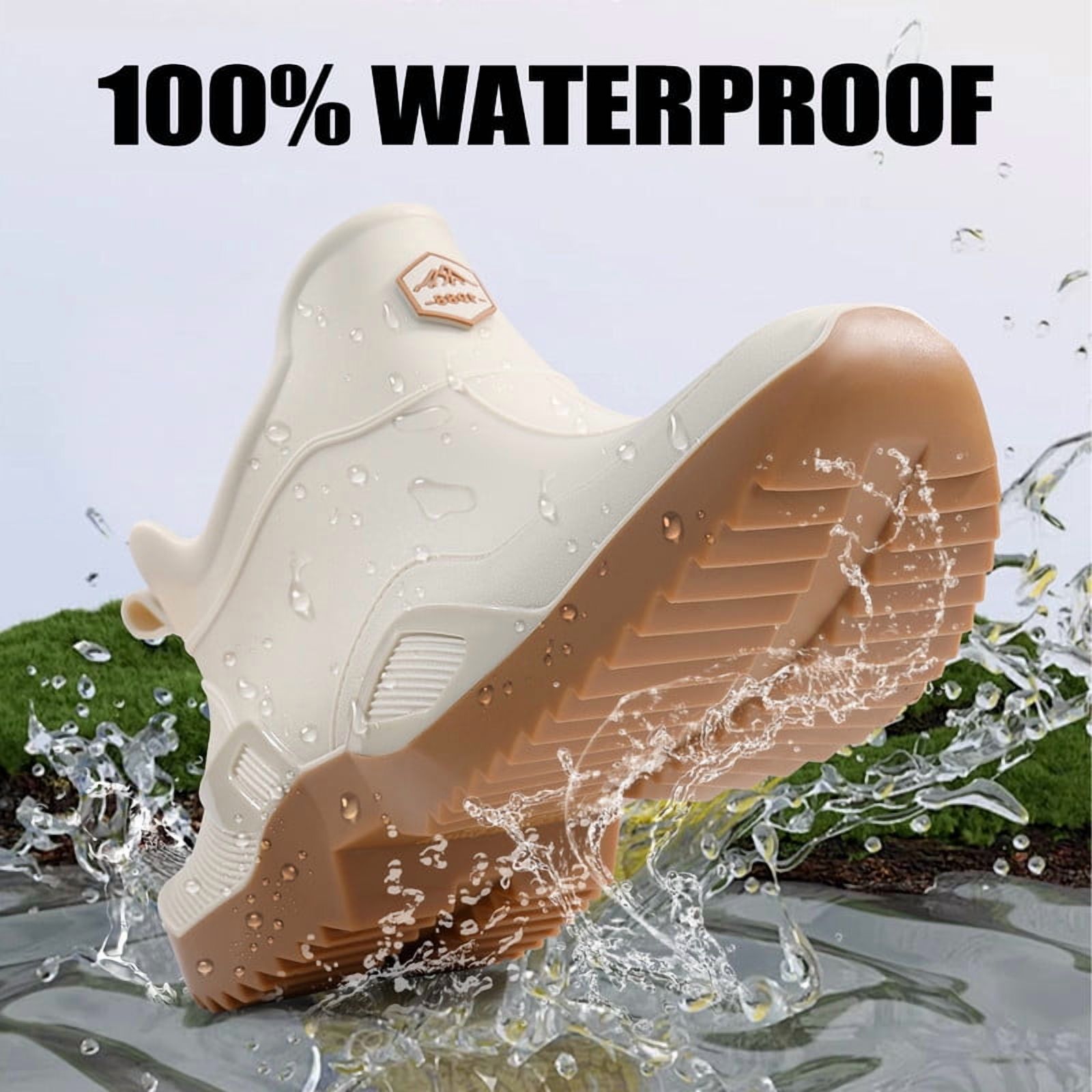 LAoutun Short rain boots women waterproof boots ankle Camping boots garden Boating white brown