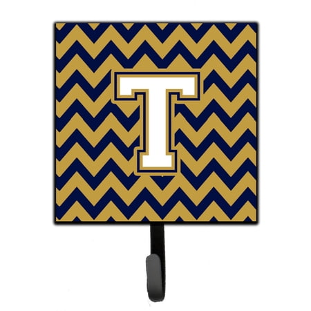 Letter T Chevron Navy Blue and Gold Leash or Key Holder
