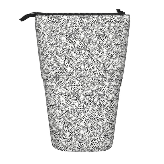 Xecao Dice Cubes Print Telescopic Pencil Bag Pen Holder Pop Up Stationery Case Stand-up Retractable Transformer Bag Standing Organizer