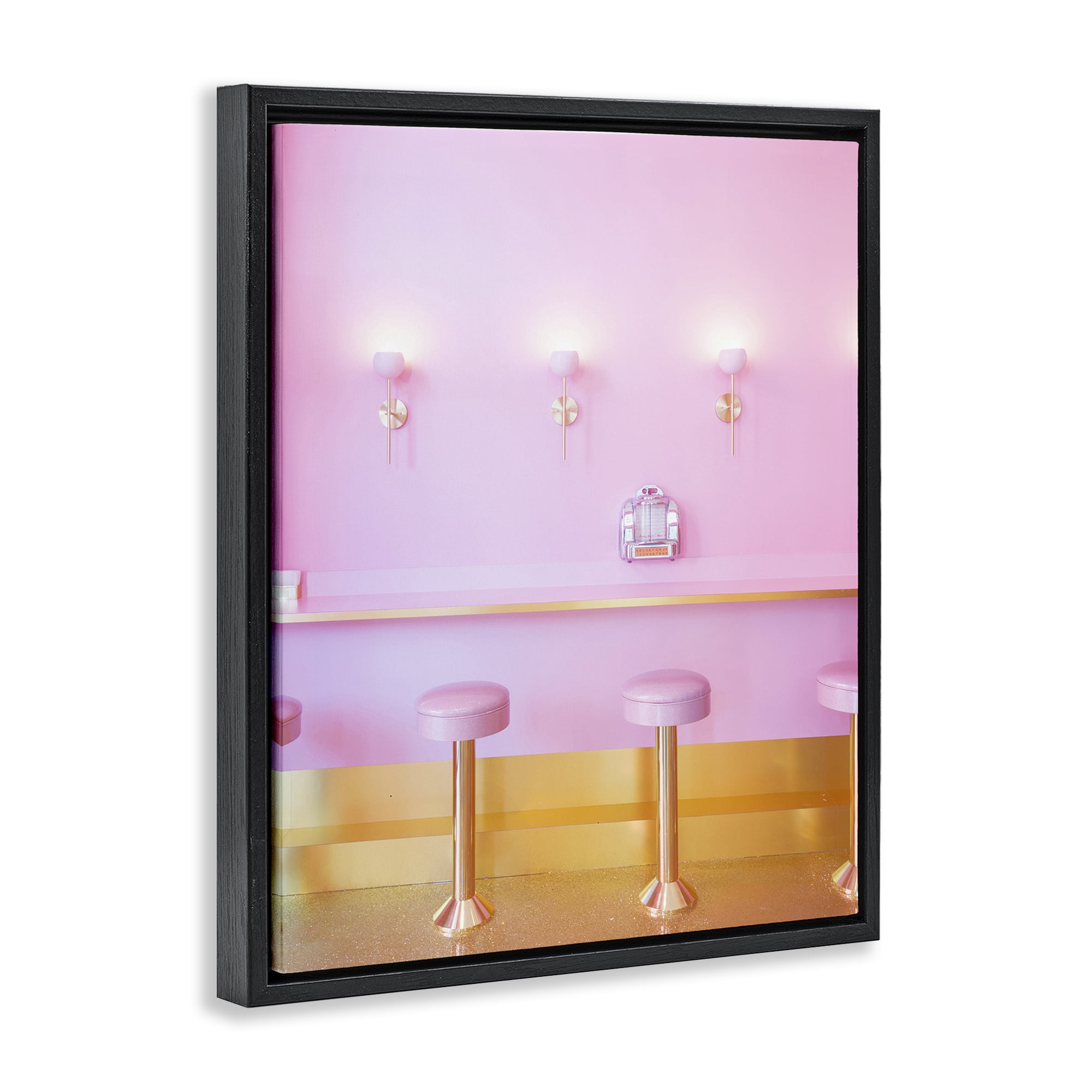 Stupell Industries Pink Retro Dessert Parlor Black Framed Floater Canvas Wall Art, design by LISH Creative