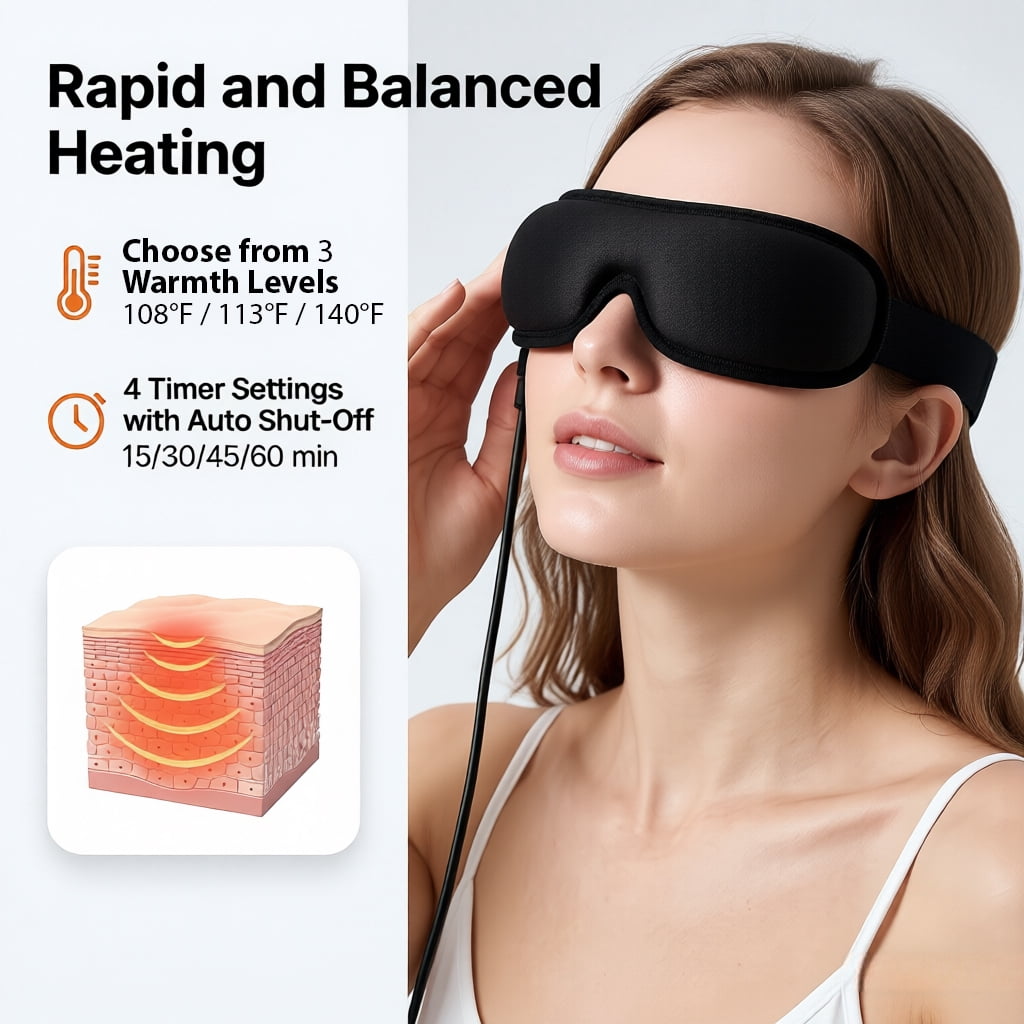FACEMOON USB Powered Heated Eye Mask for Dry Eye Relief, Moist Heat Therapy, Sleep Comfort, Washable Travel