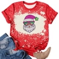 thumbnail image 1 of Puntoco Camiseta de manga corta con cuello redondo y estampado navideño a la moda para mujer, 1 of 4