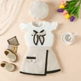 thumbnail image 3 of Dakiuu Toddler Baby Girls Skirts Outfit 2026 Summer Bowknot Ribbed Ruffle Short Sleeve Tops Plaid Tweeds Pattern Skirt Beret Winter Spring Clothes A-Beige 9-12 Months (12M), 3 of 9