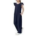 thumbnail image 3 of lcziwo Girls Wide Leg Loose Jumpsuit Kids Casual Cap Sleeve Round Neck Long Romper Summer Onesie Pants with Pockets Navy Summer Savings, 3 of 9