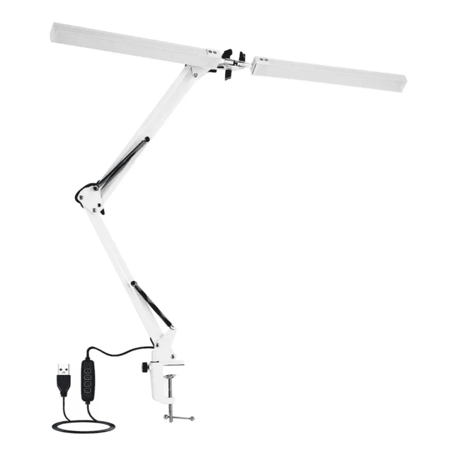 Lámpara De Escritorio Led Doble Brazo Oficina Usb Blanco