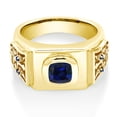 thumbnail image 2 of Gem Stone King 2.56 Ct Cushion Blue Created Sapphire 18K Yellow Gold Plated Silver Men's Ring (Size 8), 2 of 4