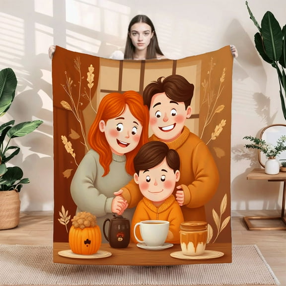 Cozy Autumn-Themed Flannel Blanket - Soft Warm Durable Design for Sofa Travel Bed & Chair - Perfect for Fall Gatherings