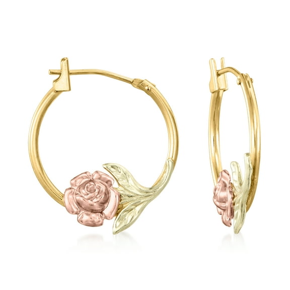 Ross-Simons 14kt 2-Tone Gold Floral Hoop Earrings, Women's, Adult