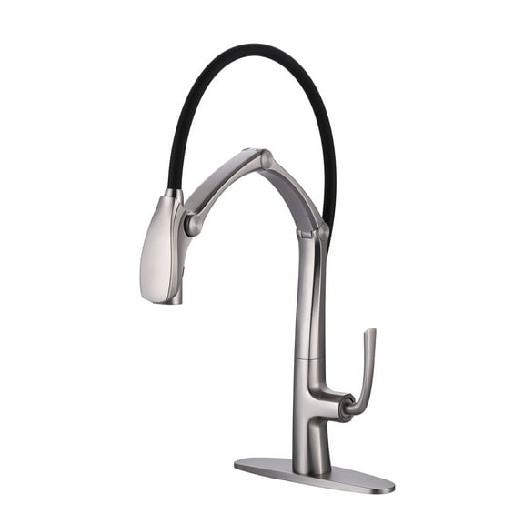 Wowow Single-Handle Pull-Out Sprayer Kitchen Faucet with Magnetic Docking Spray Head in Brushed Nickel