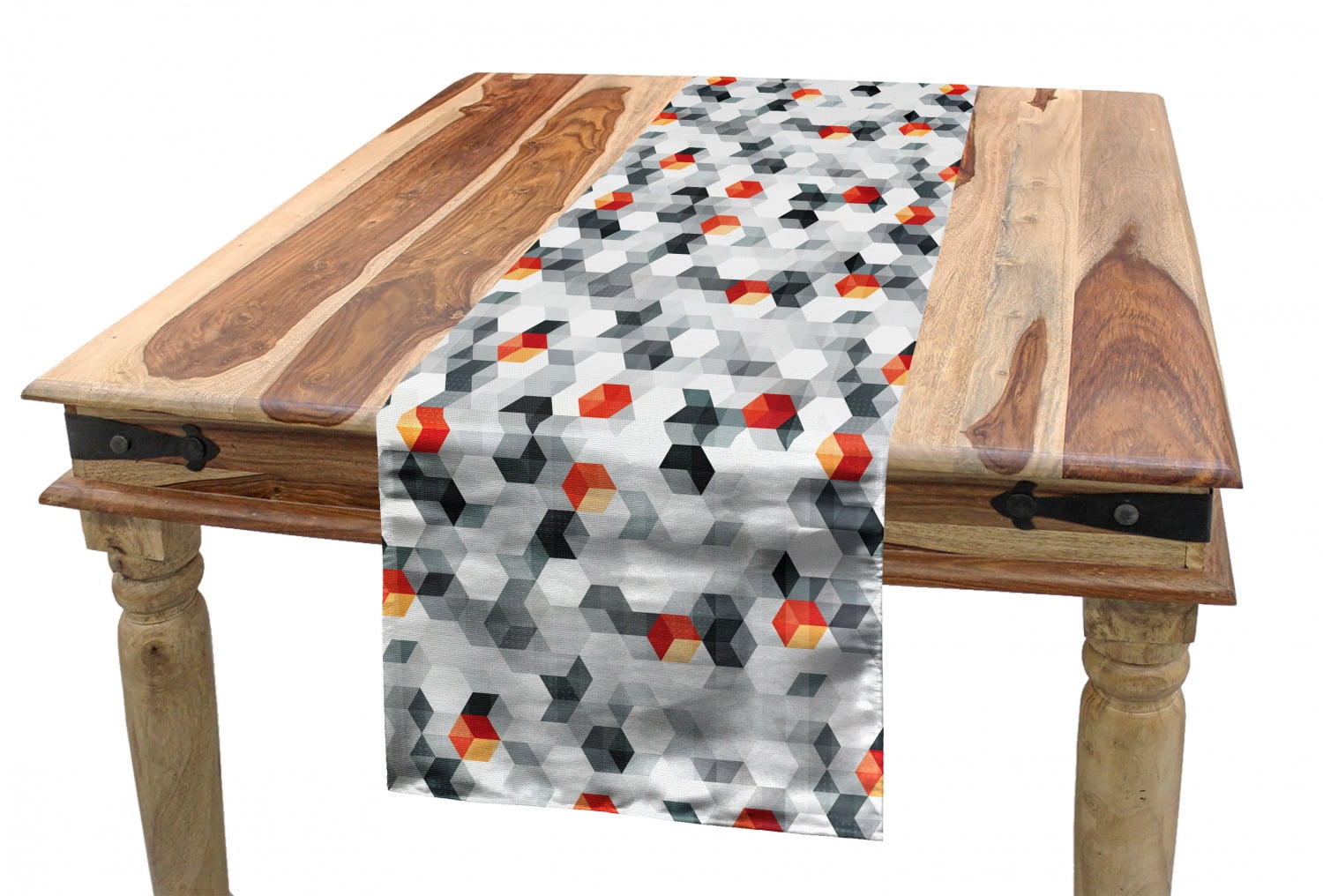 Geometric Table Runner, Hexagon and Cubes Pattern Simple Polygonal
