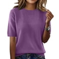 thumbnail image 3 of Hearthz Women's Short Sleeve Sweaters Knit Pullover Tops Trendy Crew Neck Women's Shirts Business Casual Lightweight Women's Tunics, 3 of 7