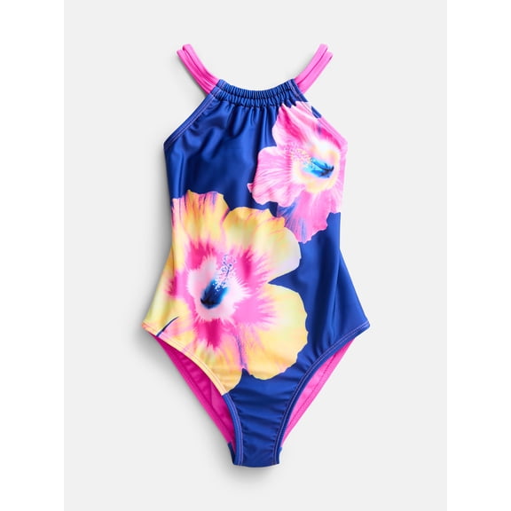 Wonder Nation Girls Double Cross Back Strap One Piece Swimsuit, Sizes 4-16
