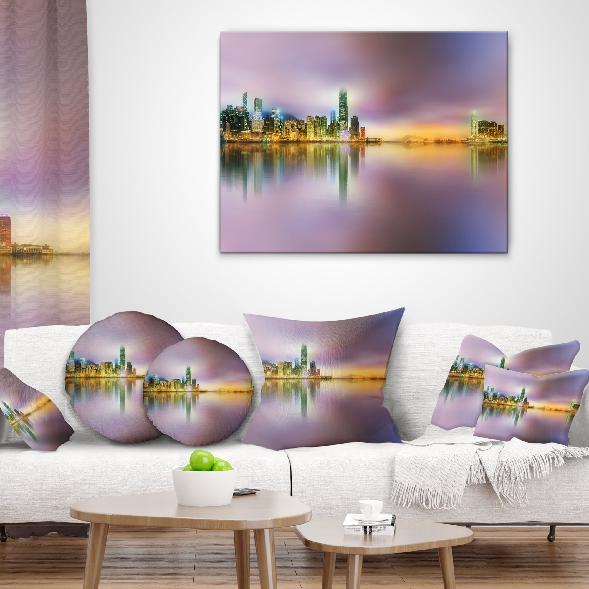Designart Hong Kong Panorama at Twilight - Cityscape Photo Throw Pillow - 18x18