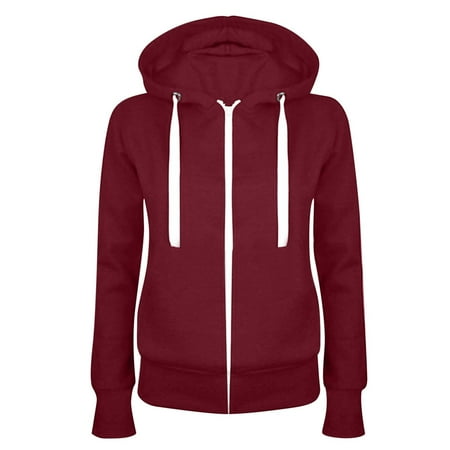 Lightweight Zip-Up Hoodie Long Sleeve Thin Jacket for Women Plus Size Hooded Sweatshirts Hoodies Jackets Winter Warm Coat Outwear No Pockets Red S