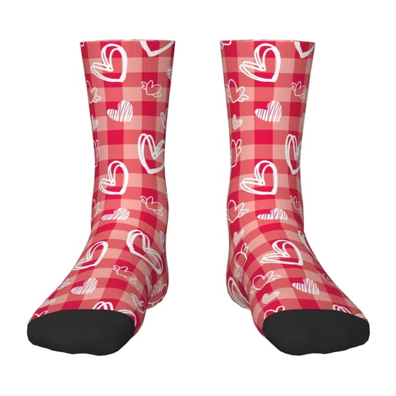 Fuzoiu valentine day with heart Print Kids Socks For Boys Girls,Grip Crew Socks with Non Slip,Lightweight Stretch Crew Socks,Toddlers Crew Boot Socks