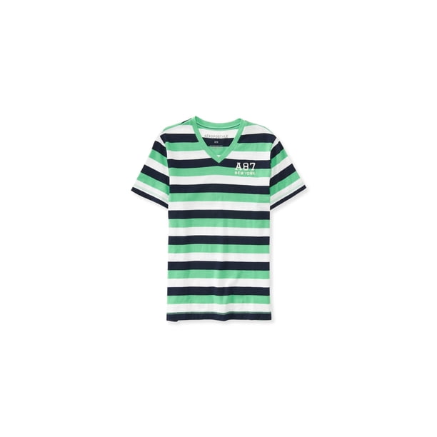 Aeropostale Playera Adornada A87 A Rayas para Hombre, Verde, Small Aeropostale Camiseta adornada