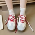 thumbnail image 3 of CHICVOMEY Women's White Faux Leather Low-Top Tennis Sneakers with Double Laces & Bow - Casual Fashion Shoes, 3 of 6